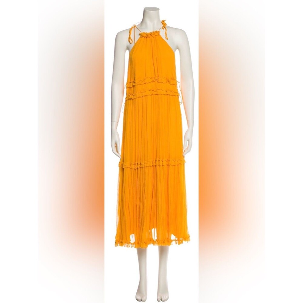 Zimmermann Marigold Yellow 100% Silk Tent Midi Summer Dress Halter Ruffle Large - Picture 1 of 8